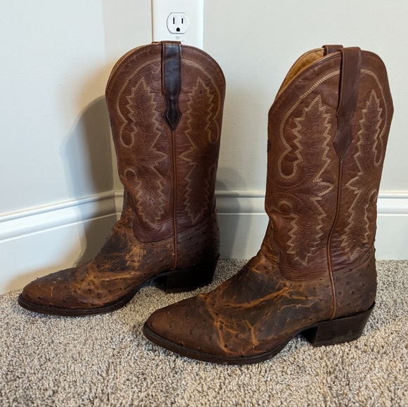 Ariat Circuit R Toe Full Quill Ostrich Brown Boots sz 10.5 EE - Picture 4 of 11